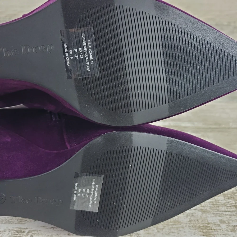 The Drop Gina Dark Purple Velvet Wedge Booties Womens Sz 10 Mid Shaft Boot